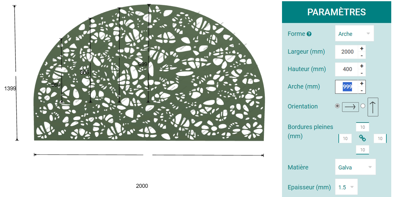 Décoration et protection de mur vouté par un ROND en partie supérieure. Découpe spéciale sur métal sur mesure pour jardin et déco intérieure.