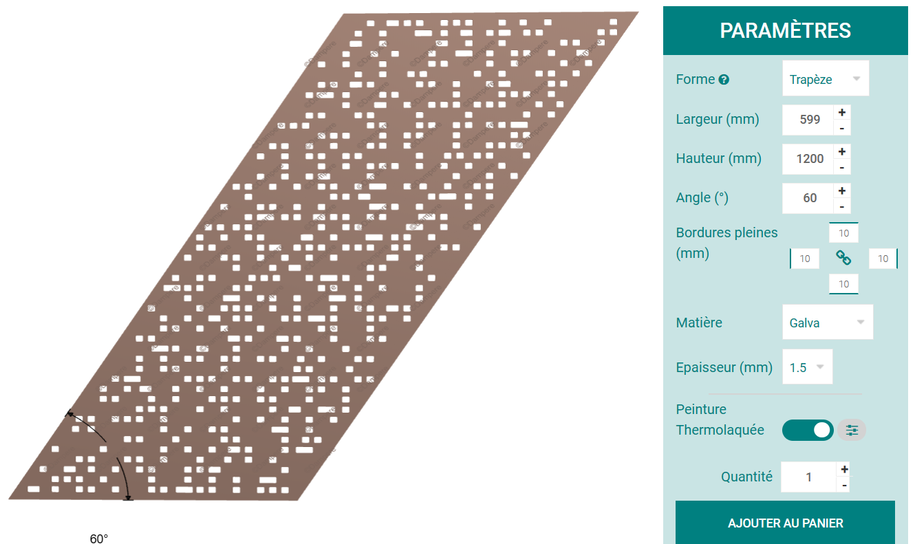 Protection et sécurisation de mur en pente par tôle perforée en parallélogramme – Large gamme de motifs déco et couleur en teinte RAL au choix. Découpe spéciale sur mesure de tous les angles de trapèze