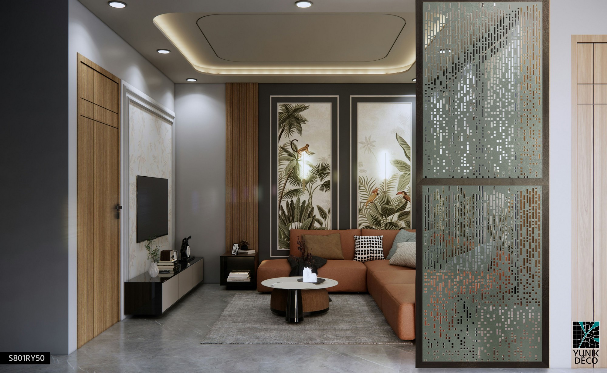 Effet évolutif du panneau de jalousie en doublage décoratif progressif vertical par Yunik Deco